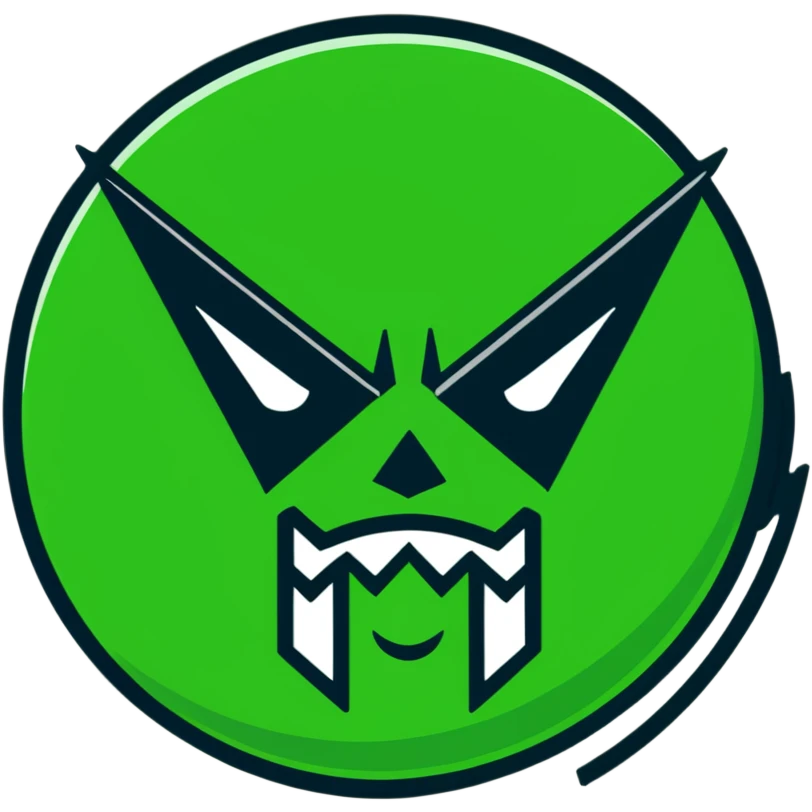 Geometric Maya style angry emoji - spam message, strictly white and deep dark green only, angular sharp lines emoji