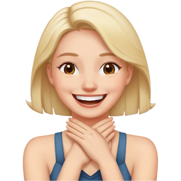 a woman with her hands crossed in front of her neck laughing emoji