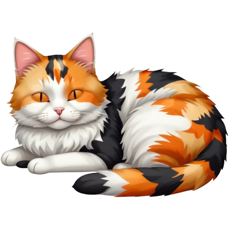 full body colourful light patched calico + white tabby cat sleeping emoji