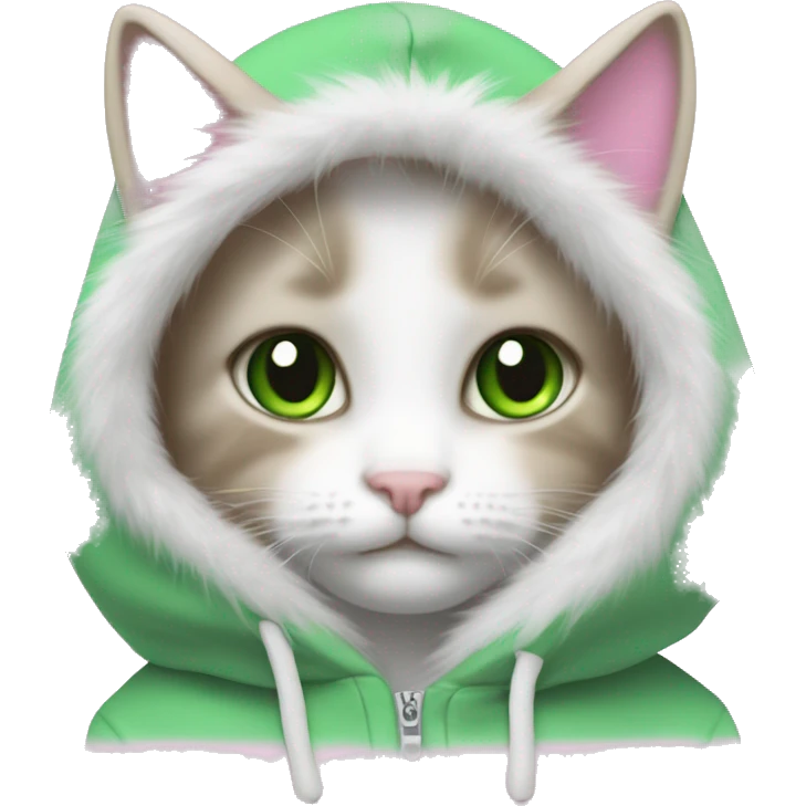  cat lop ears green eyes white fur in pink hoodie emoji
