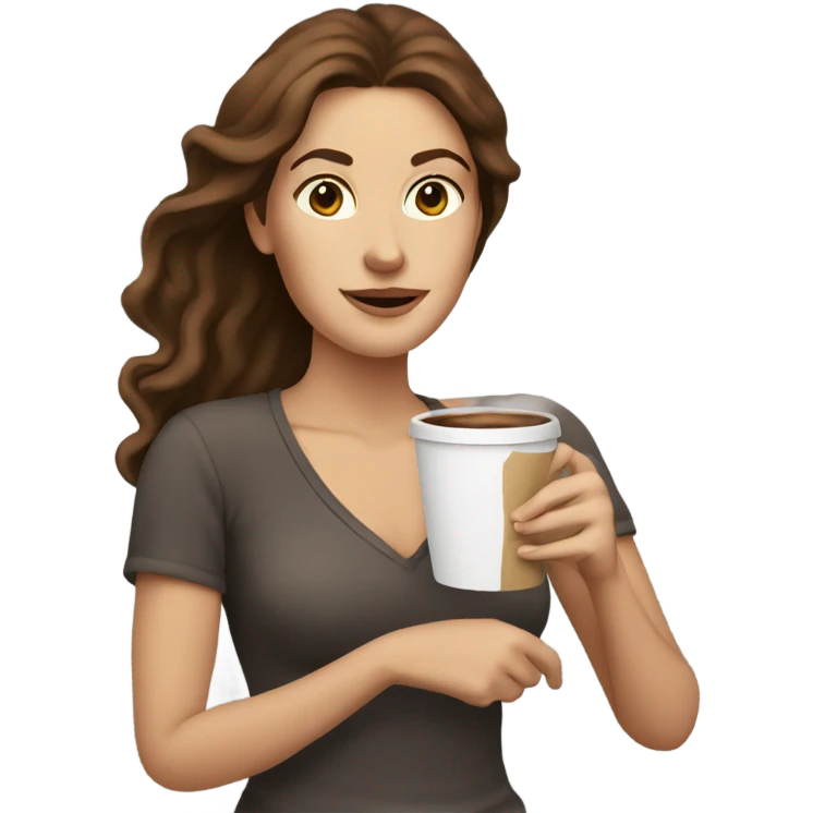 Brown haired white woman holding coffee emoji