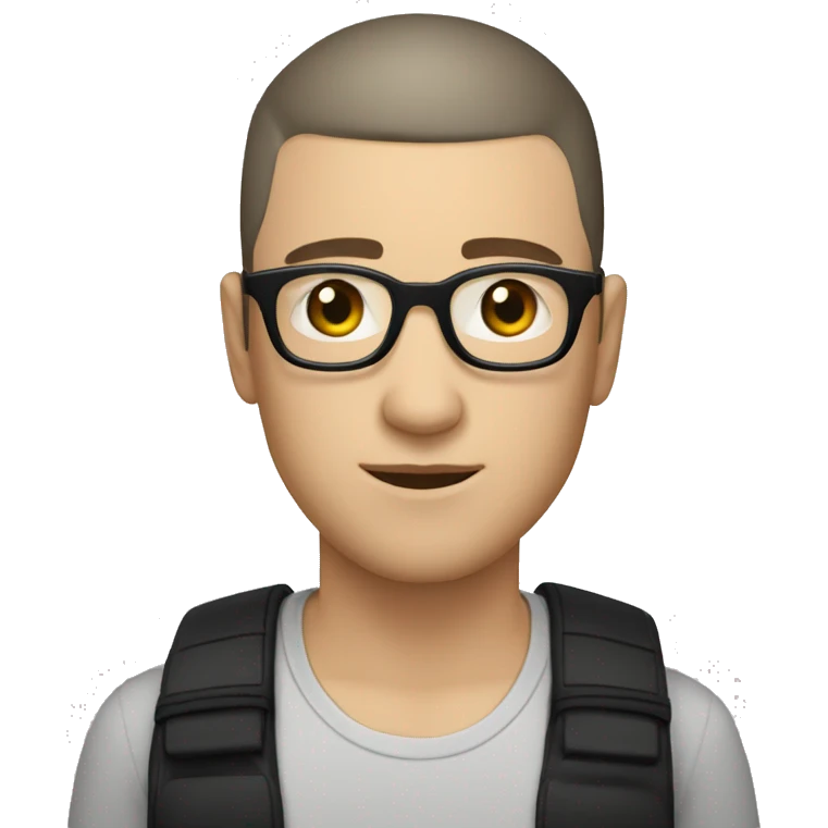 white skin male with black buzzcut, round glasses, short beard emoji