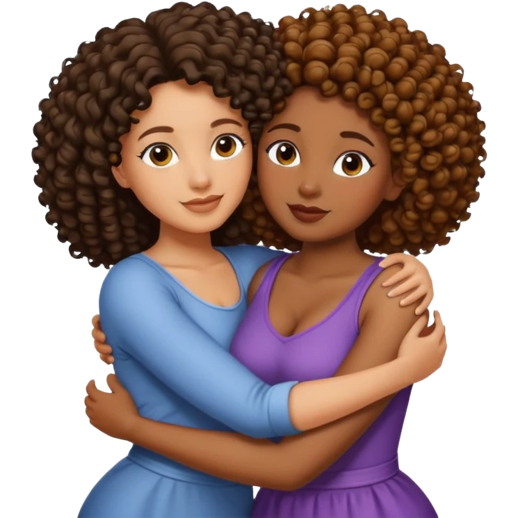 Tall beautiful black woman with curly hair hugs beautiful short curvy black woman emoji