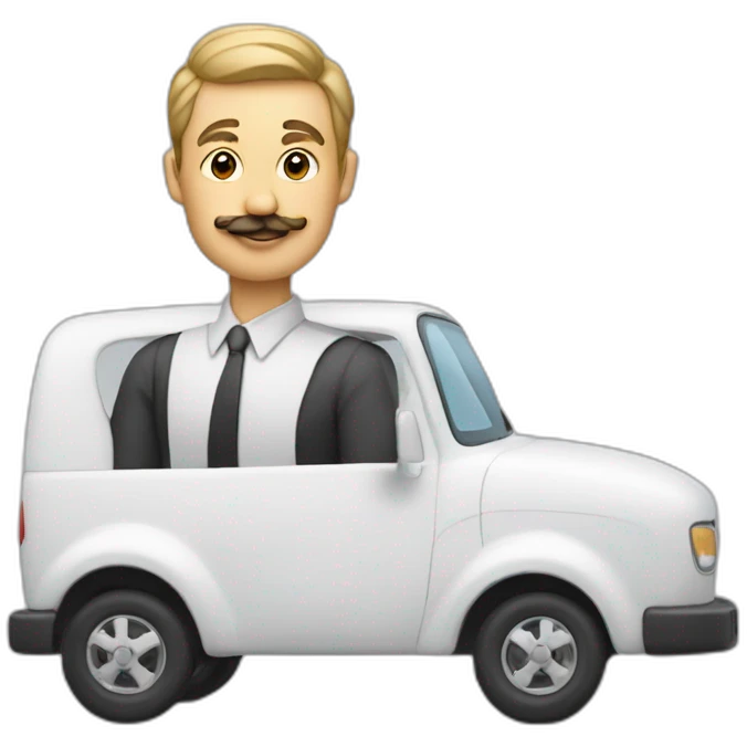 Un homme avec une moustache dans une camionette blanche emoji
