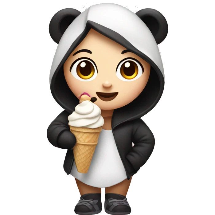 Girl wearing panda and eating ice cream  emoji