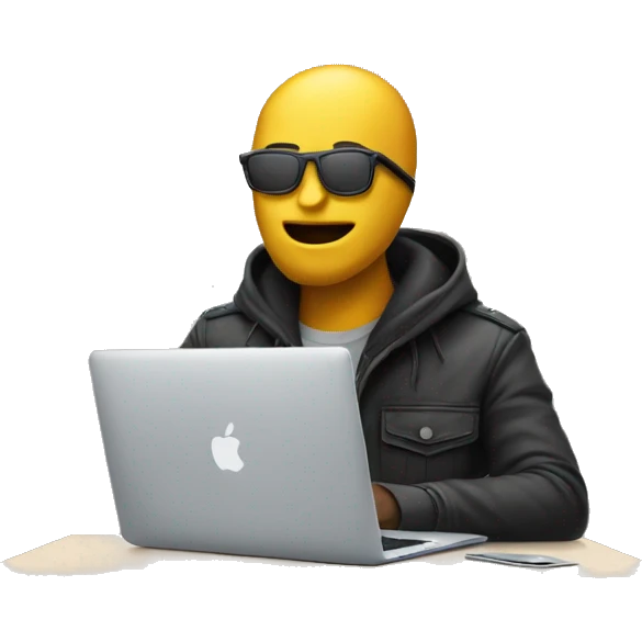 hacker sitting on a desk with macbook emoji
