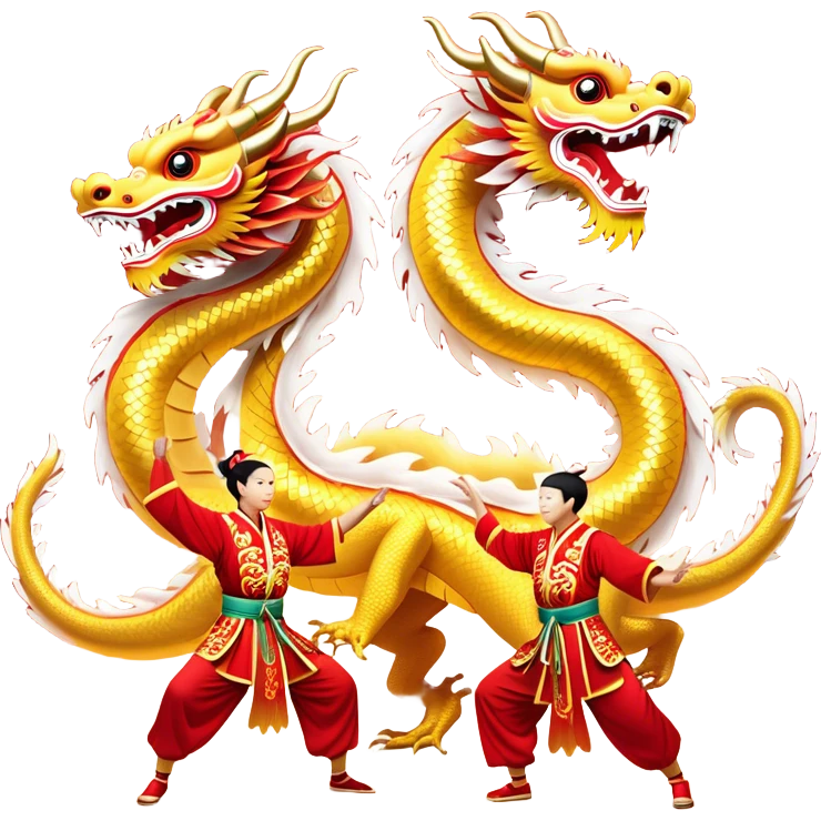 Cinematic Realistic scene of a Chinese Dragon Dance featuring performers energetically holding a vibrant dragon model aloft, with intricately detailed scales and dynamic flowing costumes, illuminated by festive red and gold lighting that captures the spirit of celebration. emoji