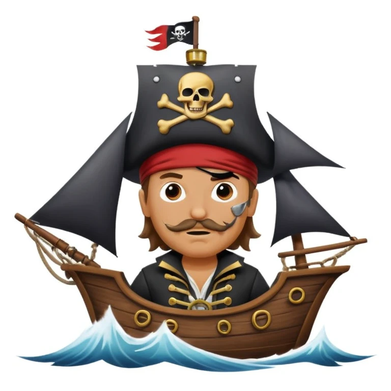 pirate with eye sailing a ship in strome sea background emoji