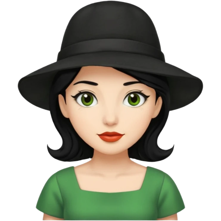 green dress black hair black hat emoji
