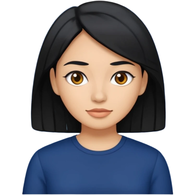 a woman with black hair wearing navy blue top emoji