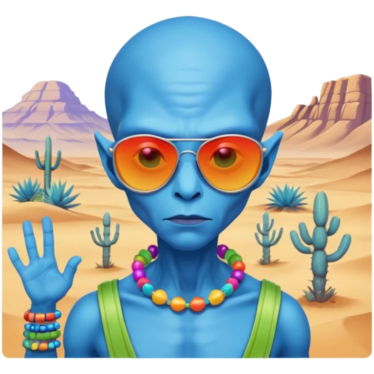 alien living in desert, colorful, accessories, just face  emoji