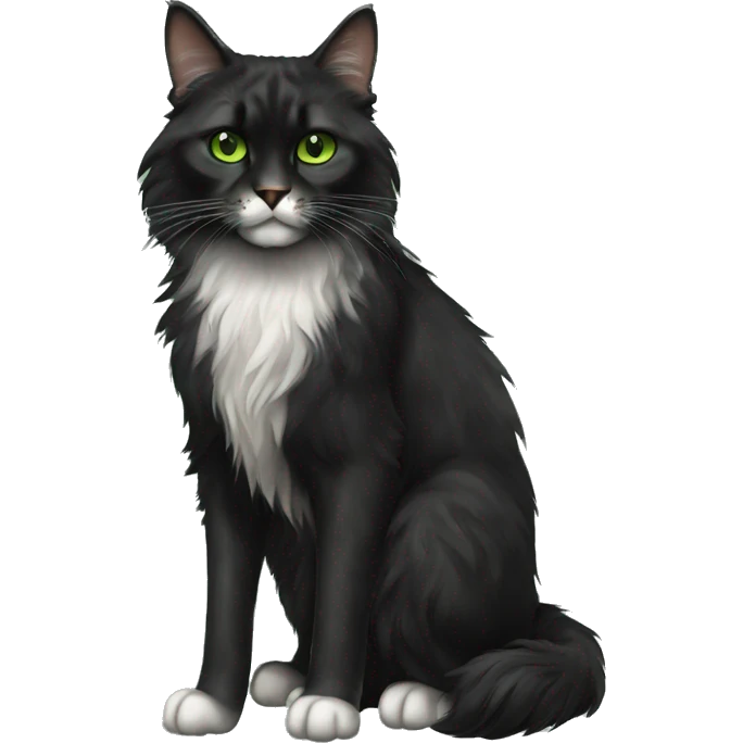 Black maincoon cat green eyes full body emoji