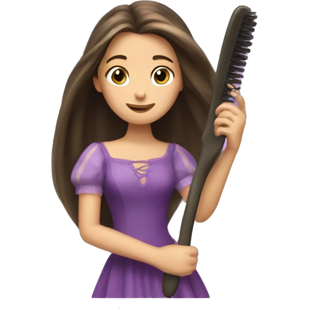 Pretty brunette brushing hair rapunzel emoji