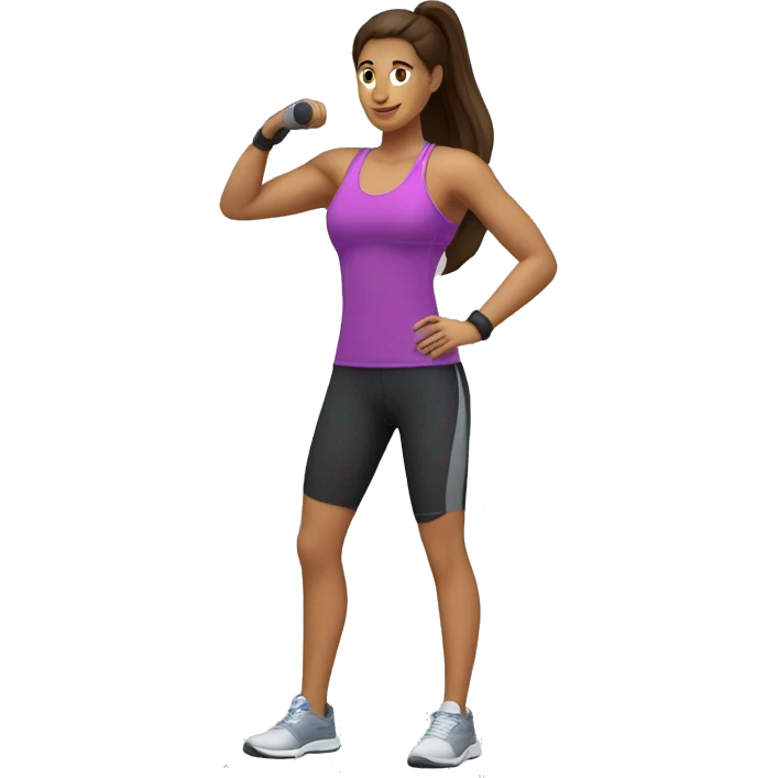 UNA MUJER PERSONAL TRAINER VESTIDA DE DEPORTE QUE TENGA MUSCULO PERO NO TANTOS emoji