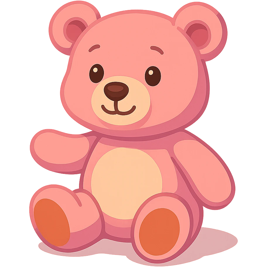 pink teddy bear, cartoon style, soft shading emoji
