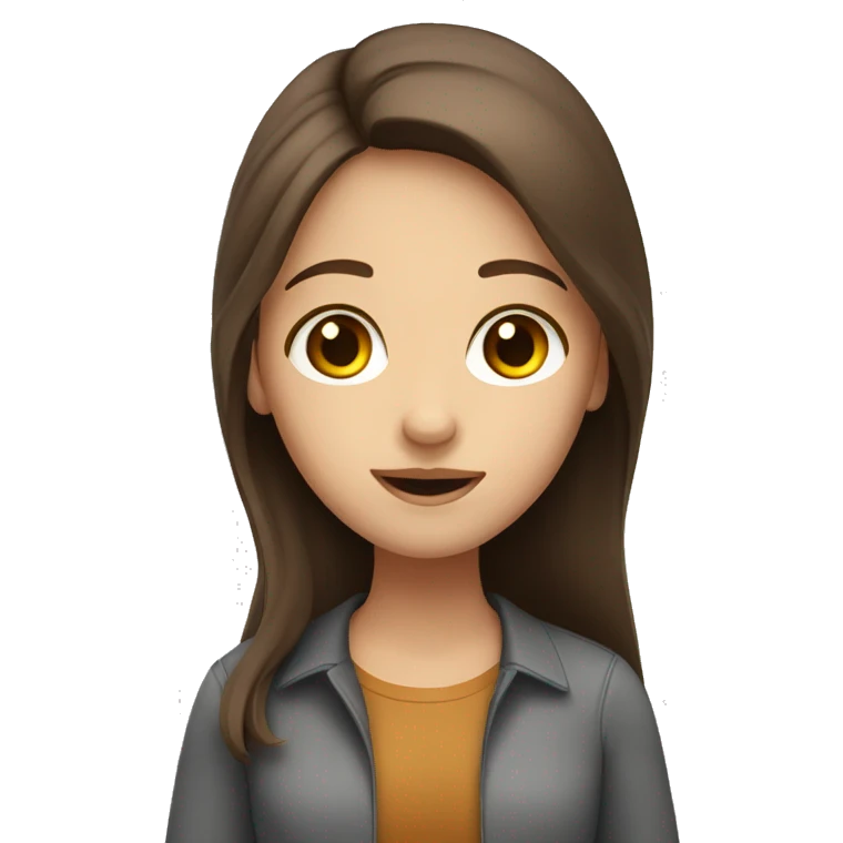 A white translator girl with long brown hair and brown eyes emoji