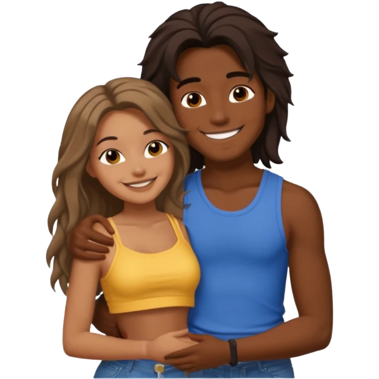 carmel baddie and tall darkskin boy hugging  emoji