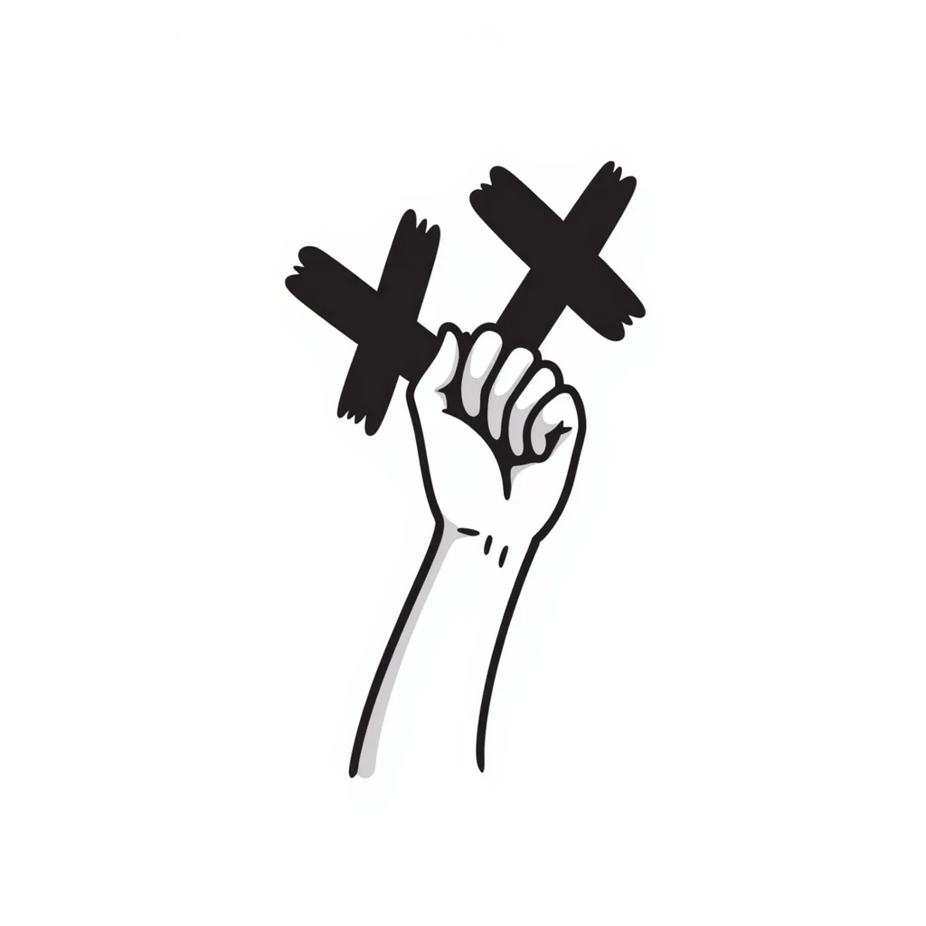 hand holding an X with a shadow effect emoji