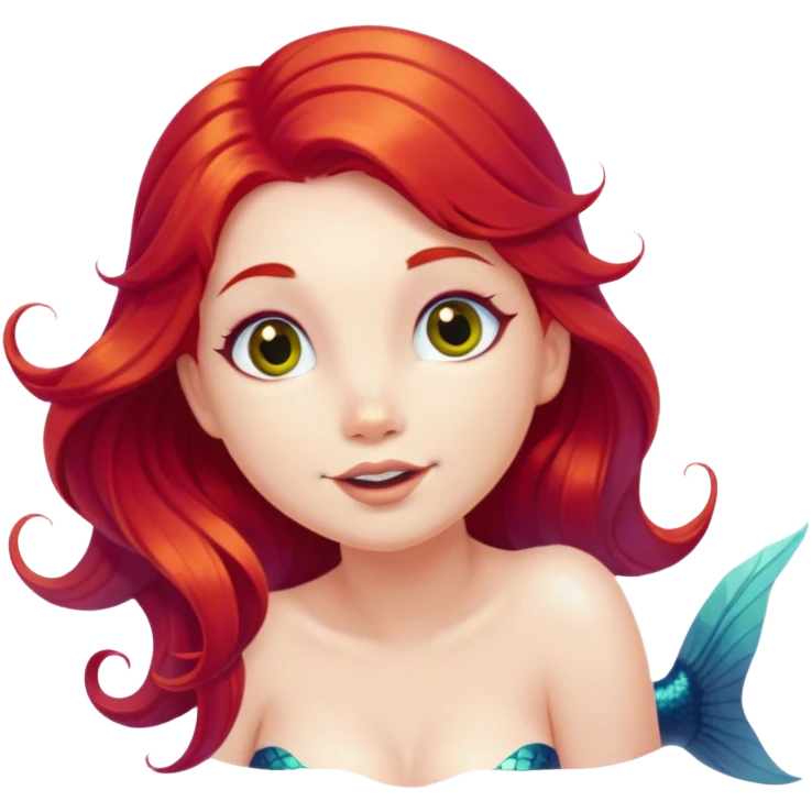 Cinematic Realistic Red Hair Mermaid Portrait, head tilted playfully and inquisitively, showcasing an ethereal form with finely detailed, flowing red hair against luminous porcelain skin. Her bright, curious eyes sparkle like hidden gems beneath the gentle caress of underwater light, rendered with lifelike clarity and warm, filtered illumination—capturing the essence of a spirited mermaid ready to splash playfully into your imagination. emoji
