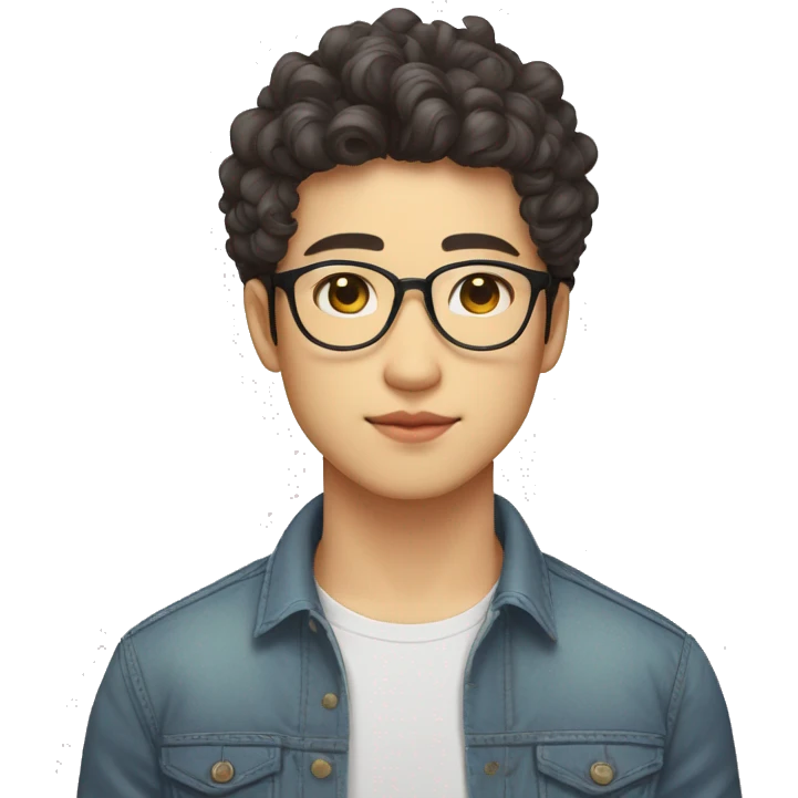 Vietnamese Yellow skin Curly hair Wearing glasses Male Bushy eyebrows Double eyelids Pointed eyes Moderately thick lips emoji