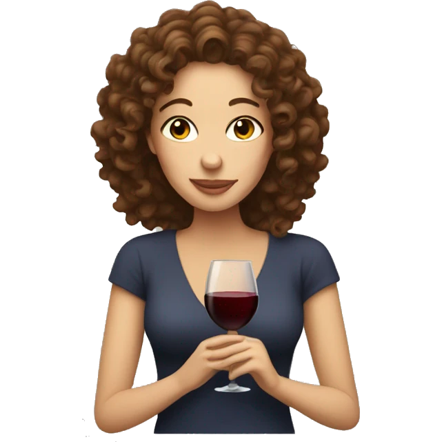 White Woman with curly brown hair drinking wine emoji
