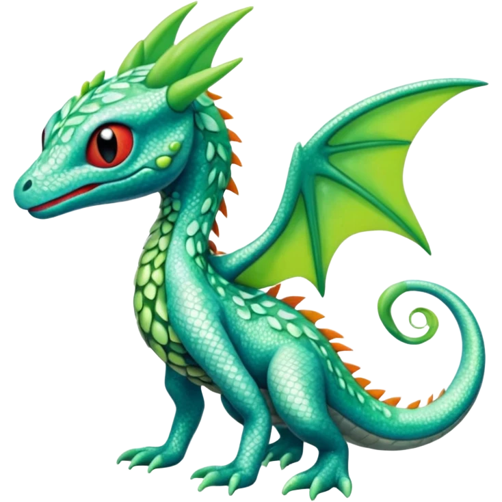 Sparkly White And Green Natural Flowery Colorful Grovyle-Salandit-Celebi-Toothless-Fakémon-hybrid-creature (full body)  emoji