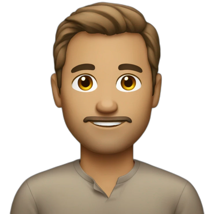 45 year old brown shirt hair working on a mac emoji