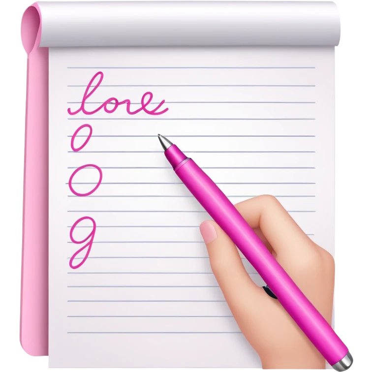 hand writing with a pink pen in a notebook emoji