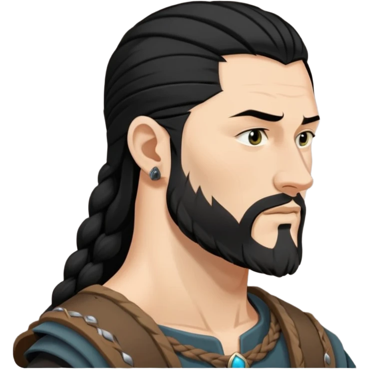 Ragnar side face emoji with black hair emoji