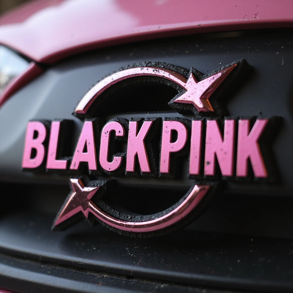 Blackpink logo, photorealistic style, pink and black colors, metallic and glossy finish emoji