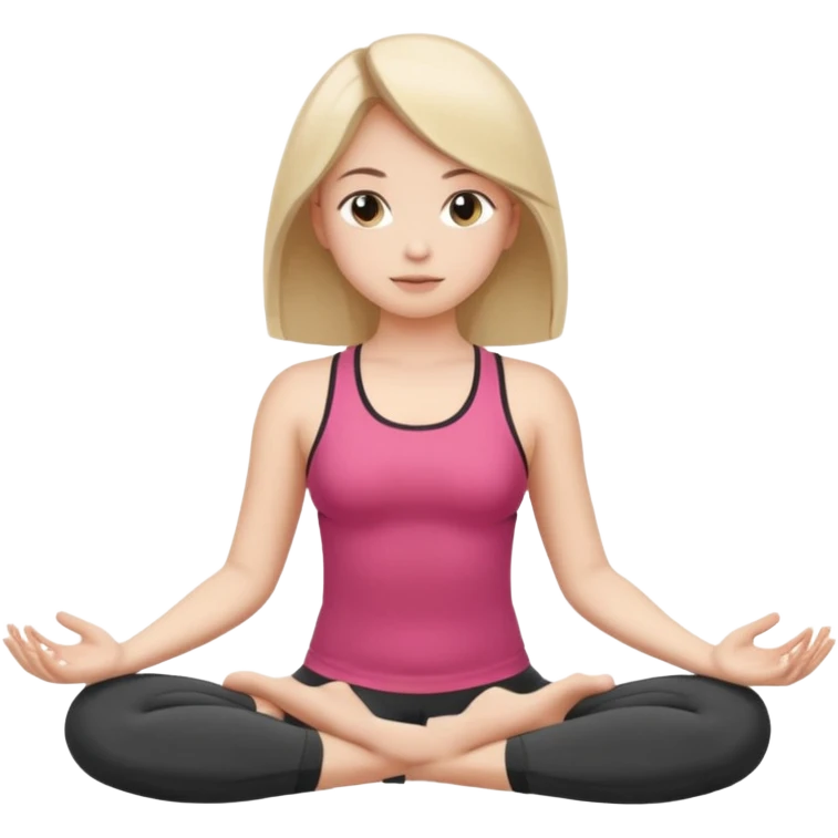 The same girl is sitting in a lotus position, with shoulder-length hair and sportswear. emoji