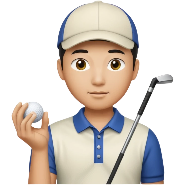 Asian male golfer upper body holding golf ball emoji