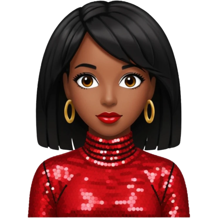Kelly Rowland from Destiny's Child with jet black hair, red sequin outfit emoji