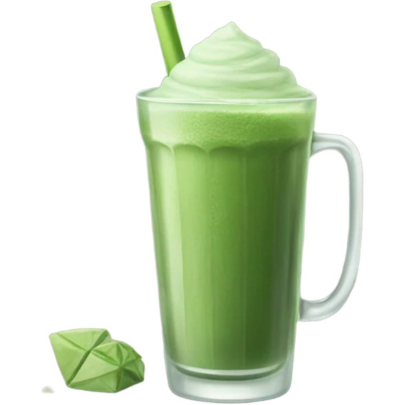 Ice matcha in a tall cup with a glass emoji