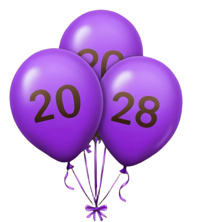 baloons with 2026 year to put on the menu in dark brown and violet emoji