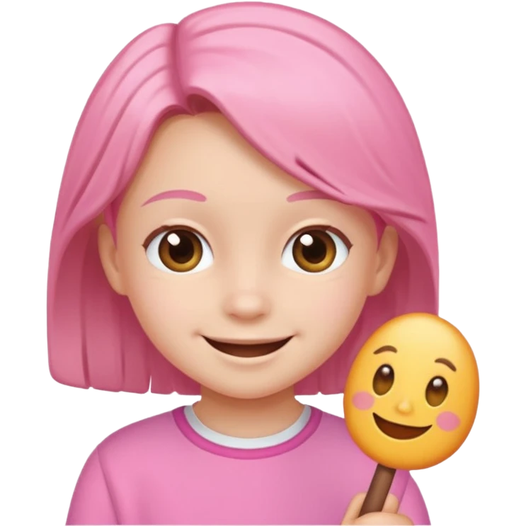 Criança sorrindo com roupas rosa  emoji