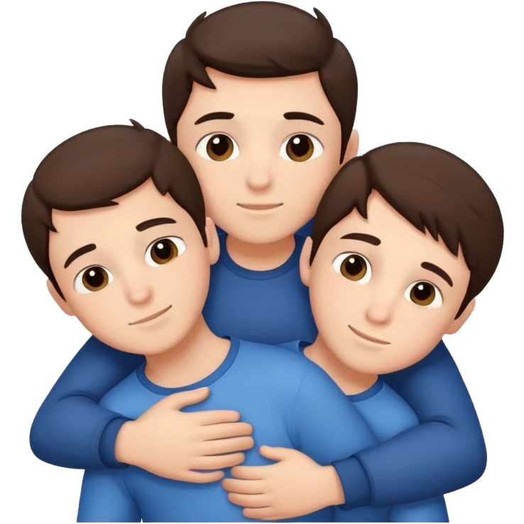 Three young brunette brothers hugging each other emoji