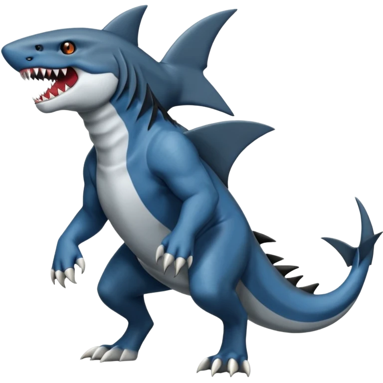 dark-deep-denim-greyish-steel-blue 4-legged digitigrade land-shark-landhai-vernid-sergal-sharpedo-houndoom-hybrid-fusion-creature, full body emoji