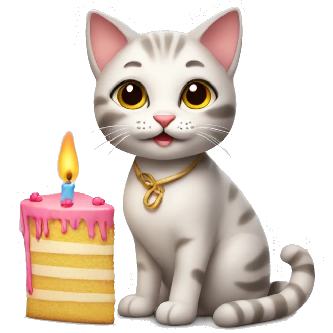a cute cat with a cake and candles. emoji
