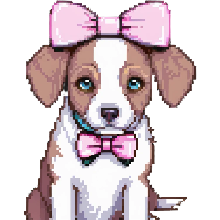 preppy dog wearing a pink head piece bow emoji