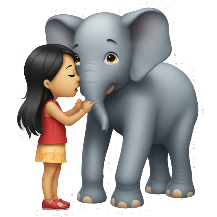 Asian girl kissing an elephant  emoji
