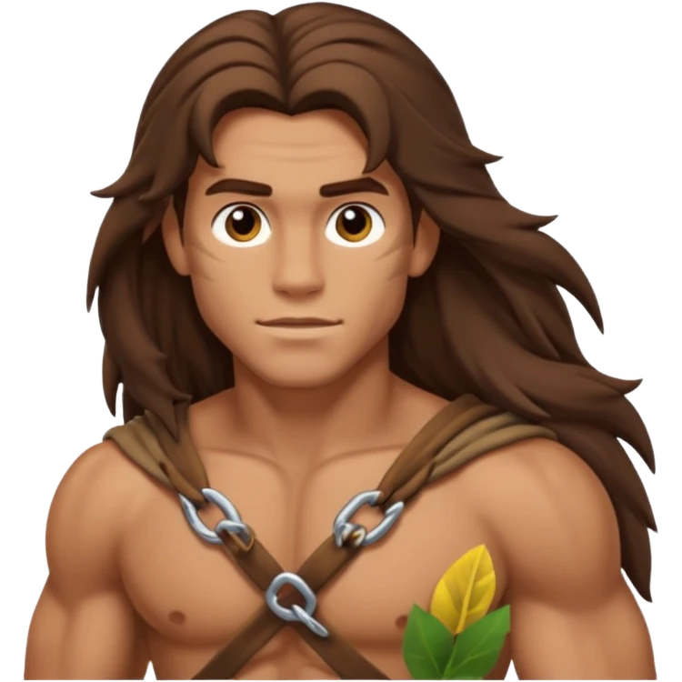 Tarzan with long brown hair, brown loincloth emoji