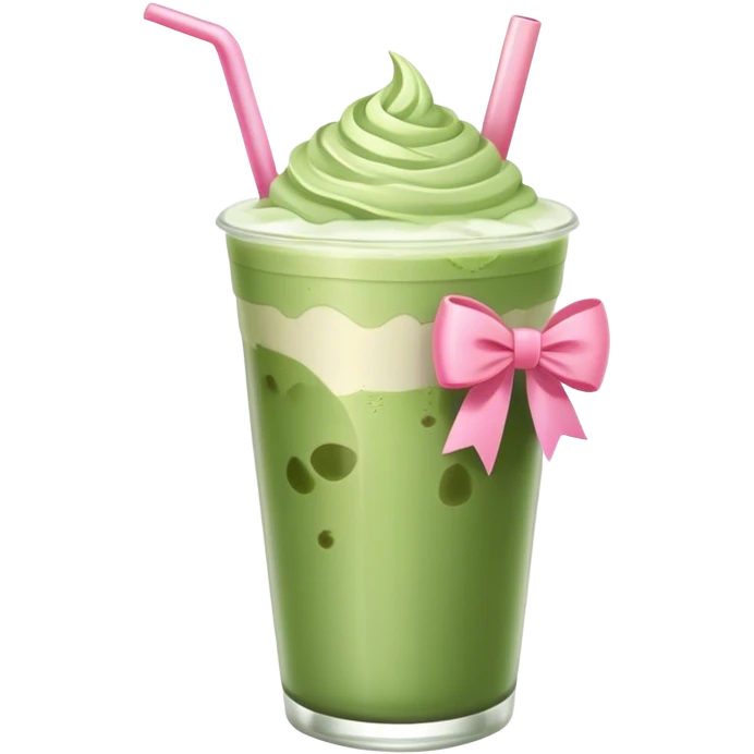 iced matcha latte with pink bow minimal flat no whipped cream emoji