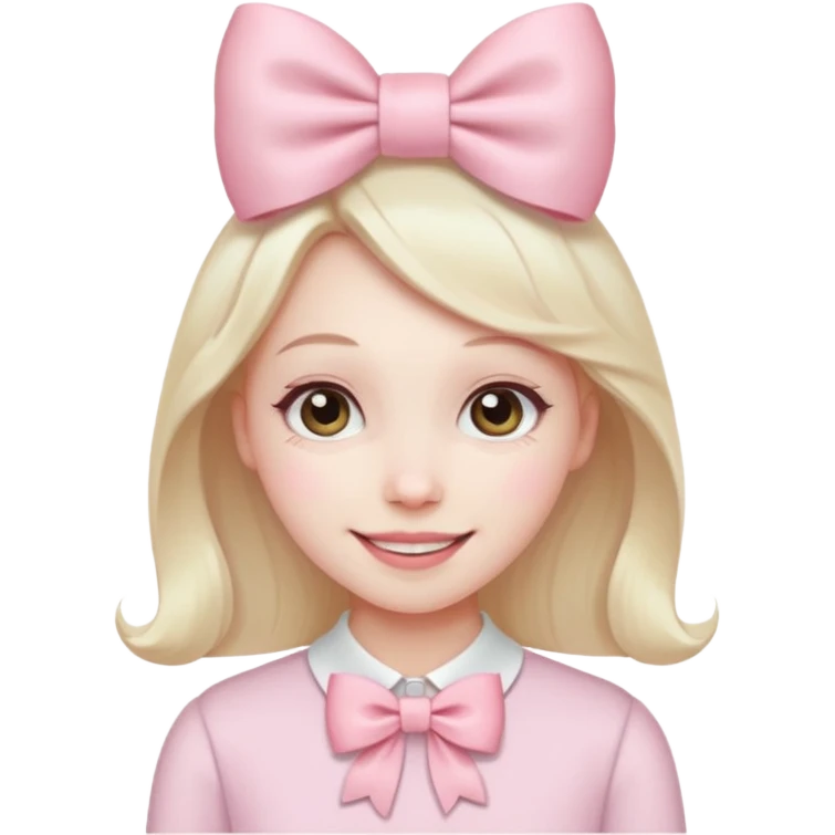 classic laughing emoji with a very pretty pale pale pink bow emoji