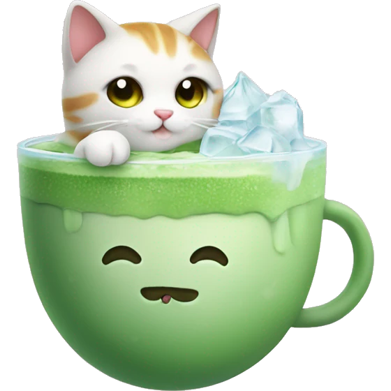 Cute cat holding iced matcha  emoji