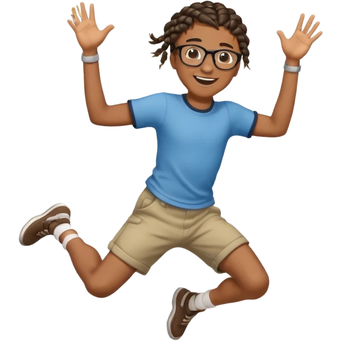black boy with glasses and braided hair jumping emoji
