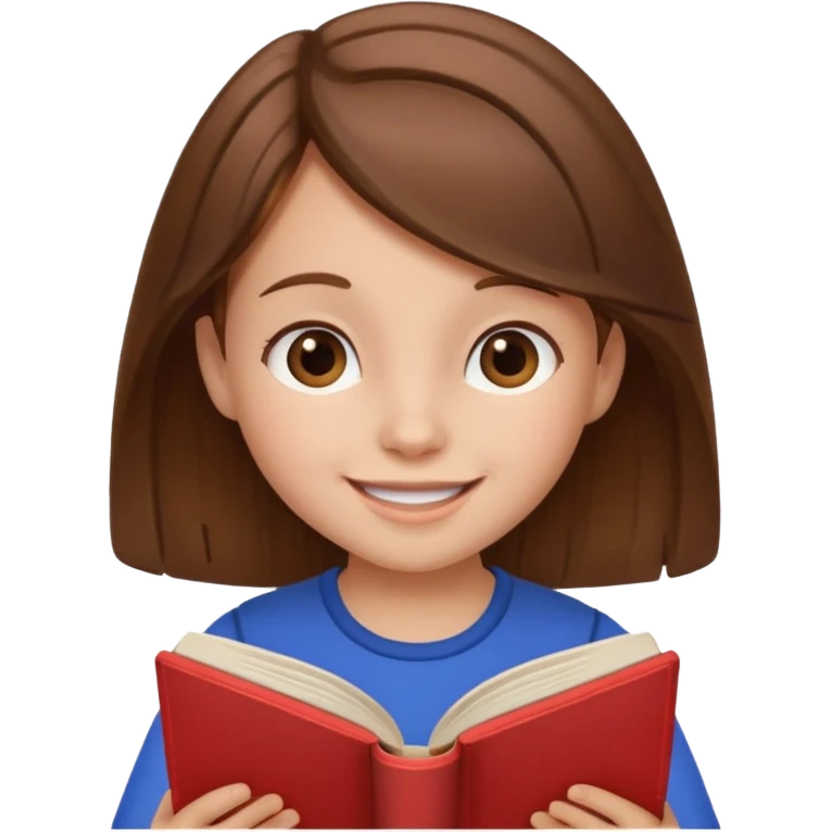 Niña pequeña de cabello castaño leyendo un libro feliz emoji