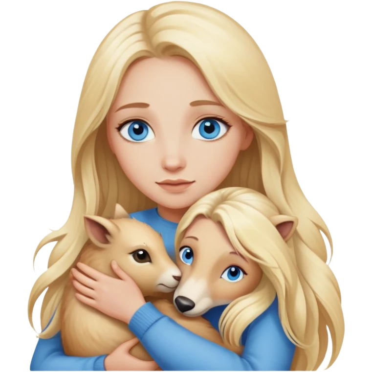 blonde woman with blue eyes and long blonde hair hugging animals  emoji