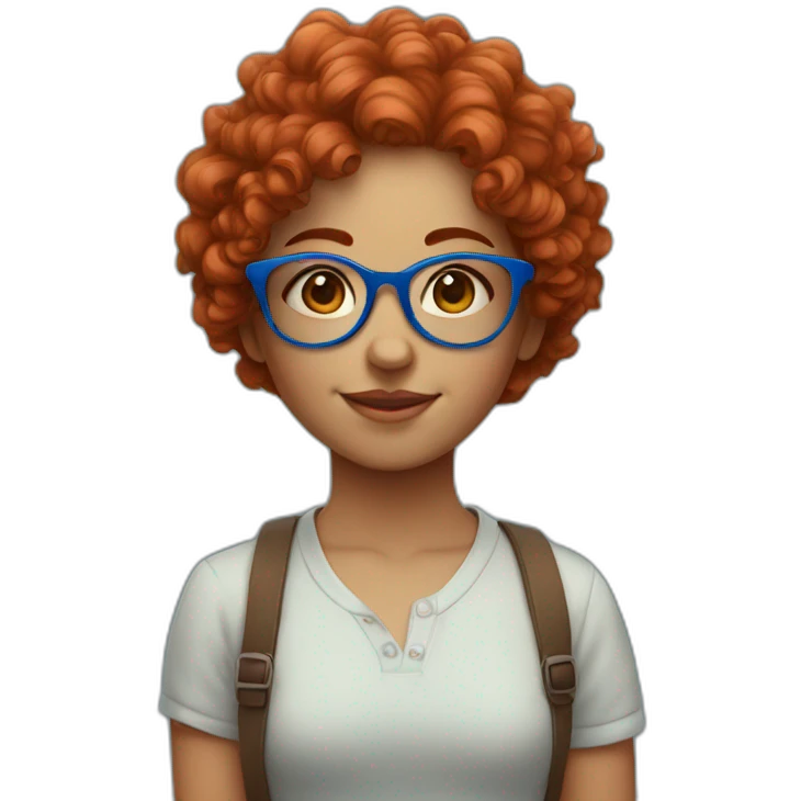 a cute girl with curly red hair and blue glasses emoji