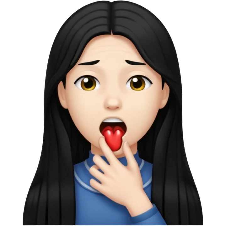 person choking themselves with black long hair  emoji